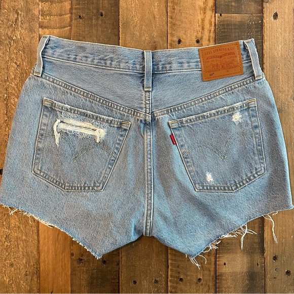 Levi's 501 Light Wash Distressed Denim Shorts - Picture 2 of 4